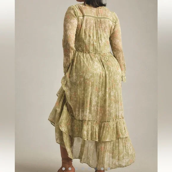 By Anthropologie Long Sleeve Sheer Hanky-Hem Midi Dress - Picture 6 of 13